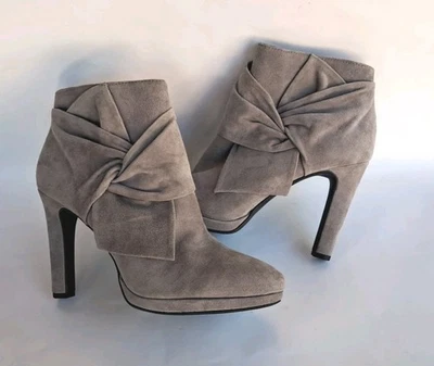 Gianni Bini Mujer Cuero Gris Gamuza Botines Botín Cremallera Lazo Talla 8 Tacones Nuevos Foto 1 de 4