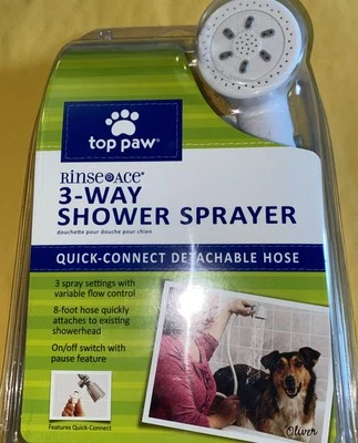 Top Paw Rinse Ace 3 Way Shower Sprayer Dog Grooming Tool 8ft Hose White R4 - Image 1 of 2