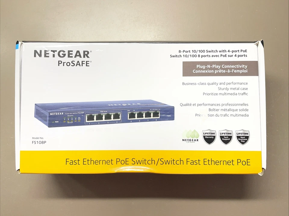 Netgear Prosafe FS108P Blue Fast Ethernet 8 Port Network Switches OPEN BOX - Image 1 of 4