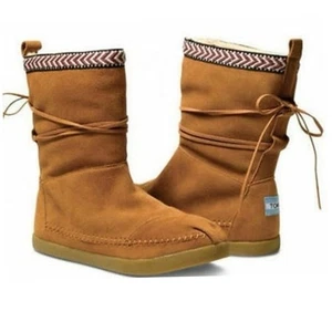 TOMS Nepal Leather Wrap Tie Chukka Moccasin Sherpa Lined Boots Boho Womens 9.5 - Picture 1 of 11