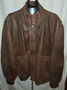 Ferracci Genuine Leather Bomber Jacket Coat Black Men's Size 2XLT - Picture 1 of 8