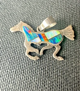 Opal Indianer Pferd Anhänger Sterlingsilber signiert JR Vintage - Bild 1 von 5
