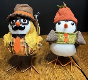 Herbstdeko Vögel Paar Hüte Kleidung Metallbeine Herbst Kitsch anthropomorph - Bild 1 von 8