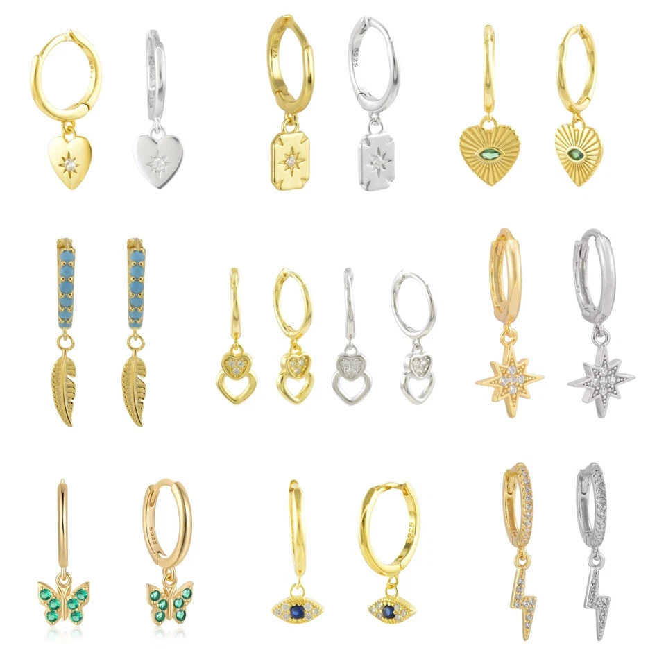 Hoop Huggie Drop Zirconia Earrings Sterling Silver 18k Gold Plated Jewellery - Image 1 of 1