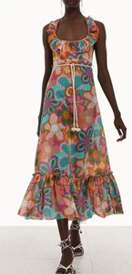 Vestido Zimmermann Lola Volantes Picnic Midi Talla 1 AU/UK 10 US 6 Cinturón Inc Usado en Excelente Condición - Imagen 1 de 19