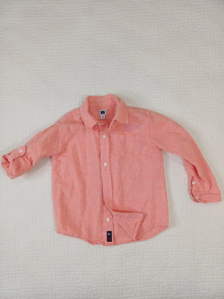 Camisa Janie And Jack Abotonada Rosa Salmón Niño Pequeño Talla 3 Lino Algodón  Foto 1 de 4