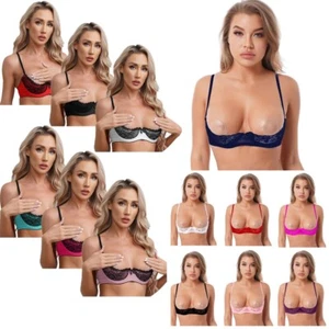 Woman's Push Up 1/4 Demi Cup Shelf Bra Crop Top Lace Underwire Unlined  Bra - Picture 1 of 130