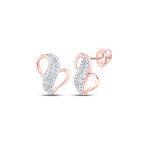 10K Rose Gold Womens Baguette Diamond Fashion Earrings 1/5 Cttw - Picture 1 of 2