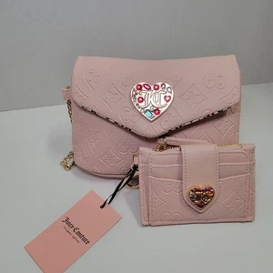 Juicy Couture Glitz Out Wristlet Pink Clay Wallet Purse Wit MATCHING CARDHOLDER - Picture 1 of 18
