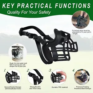 Pet Dog Basket Muzzle Mouth Cover Humane Nobarking Anti Bite Biting (Black, 3) - Picture 1 of 7