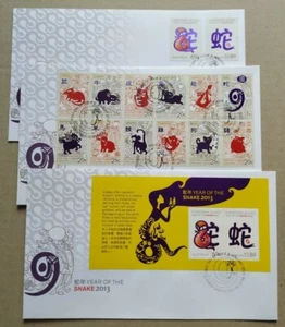 2013 Christmas Island Zodiac Animals Lunar Year of the Snake FDC (3 covers set) - Picture 1 of 8