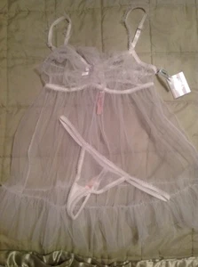 Tanga Victorias Secret I Do Babydoll Blanca M Novia Boda Transparente Tul Nueva con etiquetas - Imagen 1 de 11