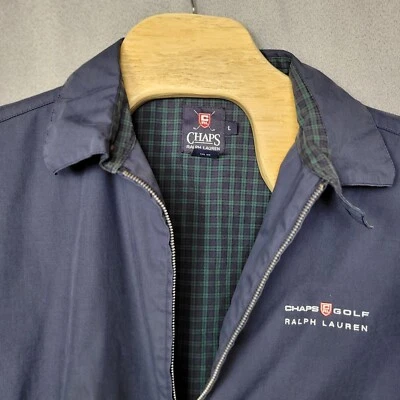 Chaqueta de golf vintage Chaps Ralph Lauren para hombre L azul marino verde forro a cuadros cremallera Foto 1 de 4