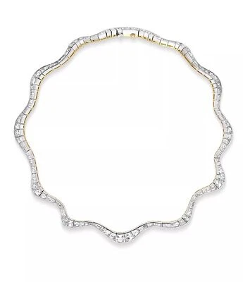 27.22ct Baguette Cut Lab Grown Diamond 10k White Solid Gold Spaghetti Necklace - Image 1 of 4