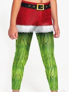 Christmas Legging Girl Size LARGE Grinch Santa Leggings Stretchy Thin Pants - Picture 1 of 11