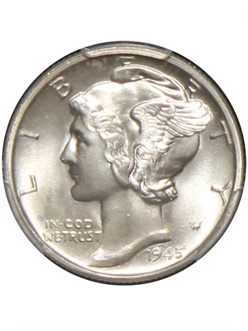 1945 Mercury Dime MS67, PCGS Certification 43356914, 75% FULL SPLIT BAND Cover