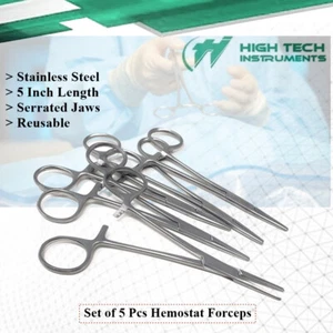 Surgical Locking Hemostat Forceps 5" Straight Jaws Medical Instruments Set of 5 - Bild 1 von 3