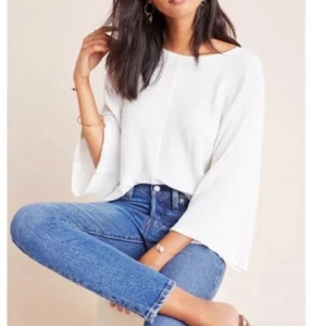 Maeve Anthropologie Claire Dolman Sleeve White Pullover Knit Top ~ Small - Picture 1 of 9