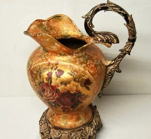 Sammlerstück Floral Rose Design handbemalte Keramik Vase 16" hoch - Bild 1 von 10