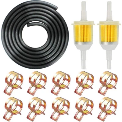 US 6 Feet (2M) 1/4" ID Motorcycle Gas Fuel Line Tubing Hose Clamps+Fuel Filter - Image 1 of 4