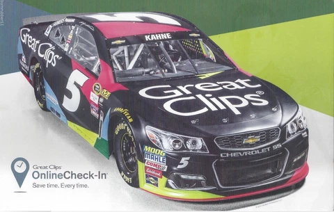 2016 KASEY KAHNE "GREAT CLIPS CHEVY SS HENDRICK" #5 NASCAR SPRINT CUP POSTCARD Cover