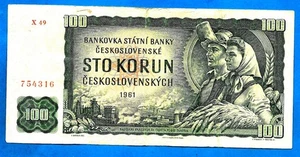 SELTENE VORSILBE "X 49" Tschechoslowakei P91c 100 Korun BAUERNHOF PAAR & FABRIK 1961 - Bild 1 von 2