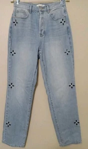 Pantalones de mezclilla Pacsun para mujer lavado claro adorno ecológico tiro alto calce papá talla 28x29 - Imagen 1 de 7
