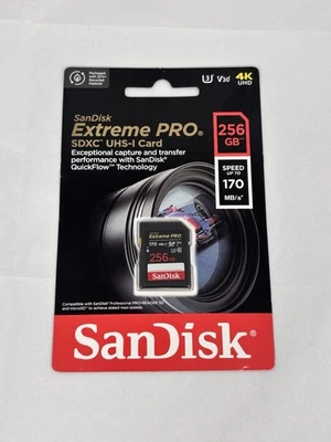 SanDisk Extreme PRO 256GB SDXC UHS-I Memory Card 170MB/s V30 U3 Class 10 4K UHD - Image 1 of 2
