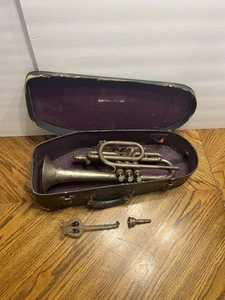Vintage Antik 30er Jahre Supertone Bandmaster Elkhart Ind. Kornett im Etui silberfarben - Bild 1 von 17