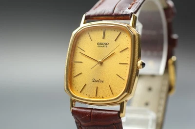 Vintage 1983 【N MINT 】 SEIKO DOLCE 9521-5120 Men's Gold Dial Tank Qz Watch JAPAN - Image 1 of 4