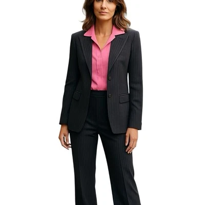 Traje Clásico Completamente Forrado Para Mujer 6 Negro Y Rosa Caliente Pin Rayas De Colección Gusano Una Vez Foto 1 de 4