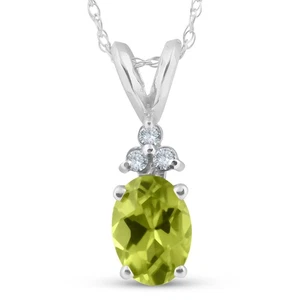 5/8ct Oval Peridot & Diamond Solitaire Pendant 14K White Gold With 18" Chain - Picture 1 of 5