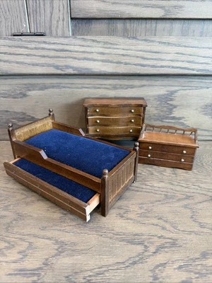 Dollhouse Trundle Bed With Green Velvet - MSR - Taiwan With Toy Box And Dresser - Image 1 of 4