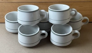 Wellsville Porzellan Restaurant Geschirr Kniebeuge Tassen (7) grünes Band Vintage Ohio USA - Bild 1 von 7