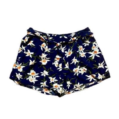 Pantalones Cortos Antiguos Azul Marino Informales Tiro Alto Suave Azul Marino Floral Para Mujer Grandes Foto 1 de 4