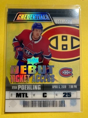 2019-20 UD Credentials Debut Ticket Access #RTA-1 Ryan Poehling RC 206/299 - Image 1 of 2