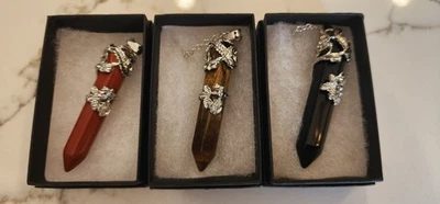 Lote (3) Collar Colgante Ojo de Tigre/Cristal Negro/Naranja Chakra Energía Colgante Foto 1 de 4