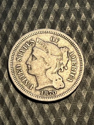 1870 Three Cent Copper Nickel in Very Good condition  #DD9 - Image 1 of 4