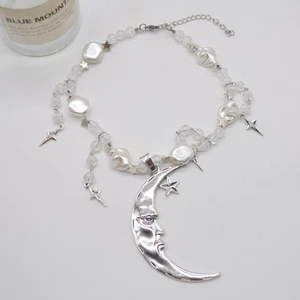 Crystal Moon Pendant Necklace Handmade Bohemian Jewelry Star-Chain Pendant - Picture 1 of 8