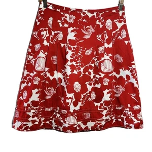 Ann Taylor Red White Floral Skirt Lined Size 6 Cotton Pleated A Line Feminine - Picture 1 of 9