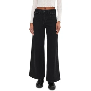 Free People Womens Black We The Free Kellee High-Rise Cotton Palazzo Jeans - Picture 1 of 2