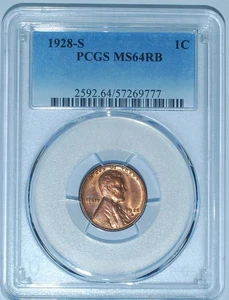 1928 S PCGS MS64RB Red and Brown Lincoln Wheat Cent - Picture 1 of 2