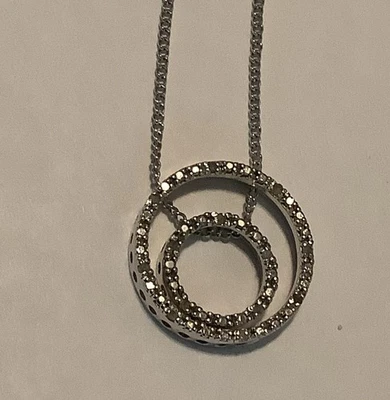 Collar colgante de plata de ley con círculos dobles con circonita transparente 18” L (1083) Foto 1 de 3