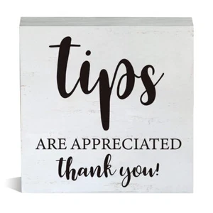 Farmhouse Tips are Appreciated Thank You Wooden Box Sign Rustic Office Wood B... - Picture 1 of 7