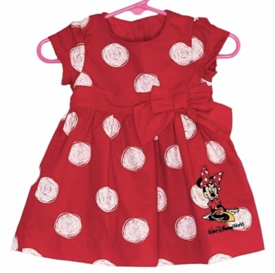 Vestido Auténtico Minnie Mouse 100% Algodón Rojo Blanco Lunares Parques Disney 3 Mos Foto 1 de 4