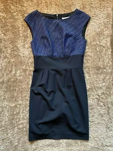 Trina Turk Kleid blau schwarz kariert Wollmischung ärmellos Karriere Arbeit gefüttert - Bild 1 von 3