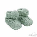 Baby Knitted Cable Pom Pom Booties Boy & Girl White Blue Pink Elegance 0-6-12 Ms