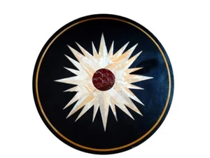 32" Semi Precious Stones Black Marble Inlay Table Top Home Decor - Picture 1 of 1