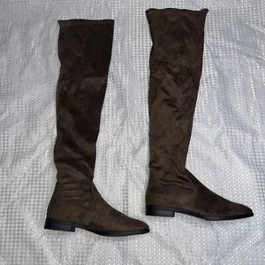 Damen Overknee Stiefel Braun Farbe Größe 10 mit 1 "Absatz Kunst-Wildleder dehnbar - Bild 1 von 12