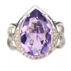 Verano 925 Anillo de Plata Pera Amatista 15x10mm Diamante Zafiro Corte Piedra 7 - Imagen 1 de 10